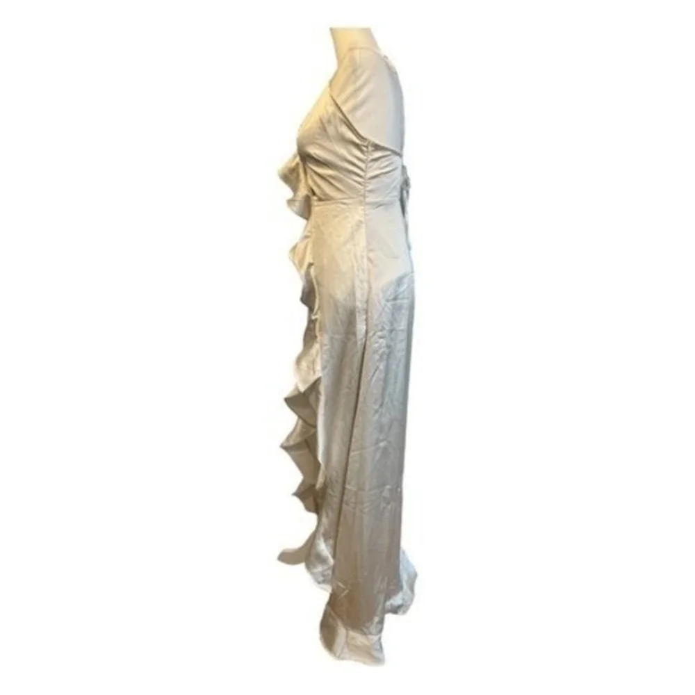 Ever After Kelsey Maxi Dress‎ Ivory Satin Asymmetrical Hem S - Picture 5 of 11